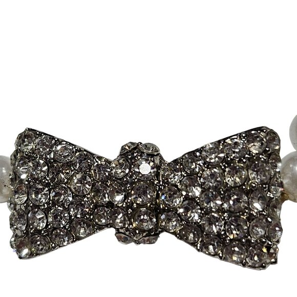 Elegant Faux Pearl Rhinestone Bow Bracelet Holiday Party Fashion Jewelry Women - Picture 2 of 4